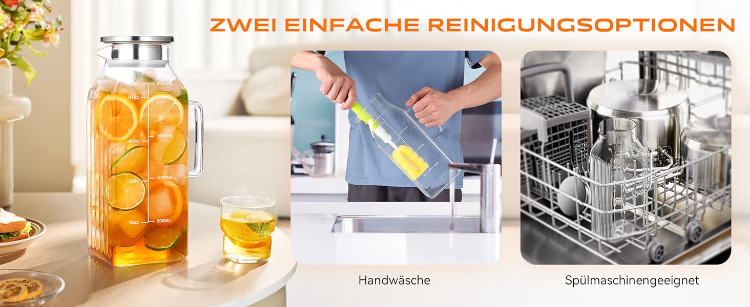 Скляна карафа Aofmee 2 літри з кришкою: для води, соку, айс-ті