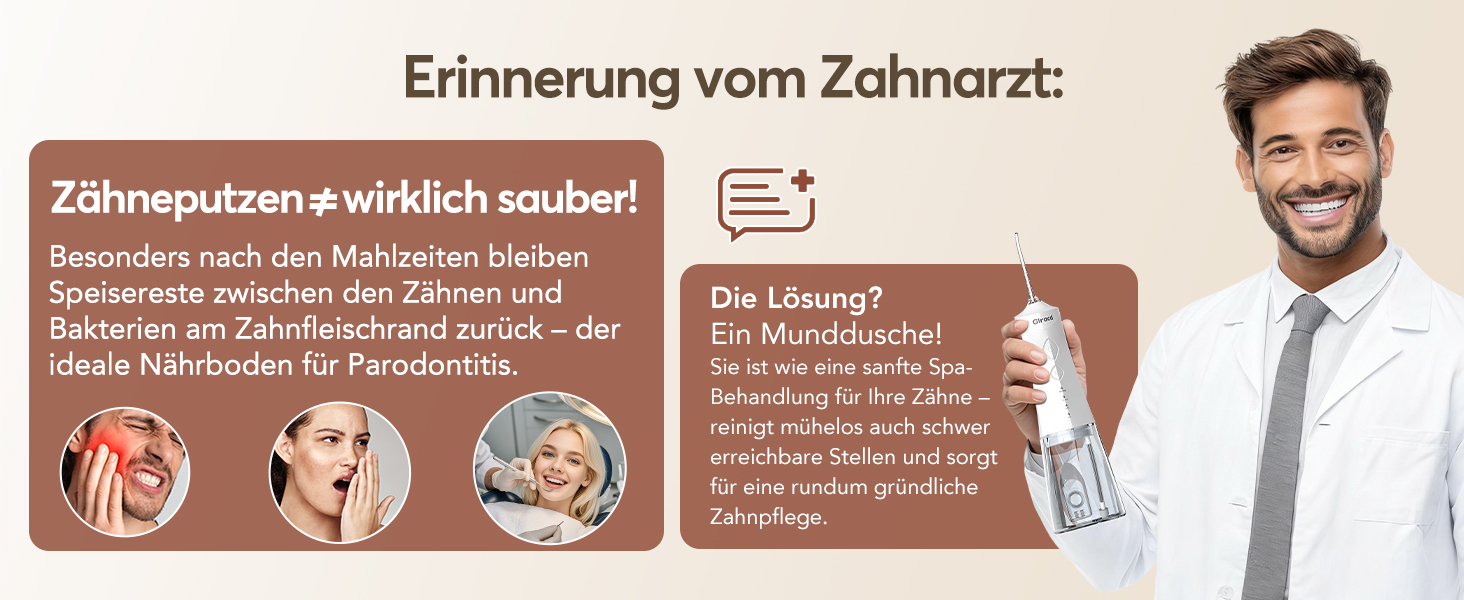 Іригатор для порожнини рота Munddusche - Тест-переможець 2024, професійний, з технологією мікробульбашок, регулювання тиску води, для чищення зубів та брекетів, білий