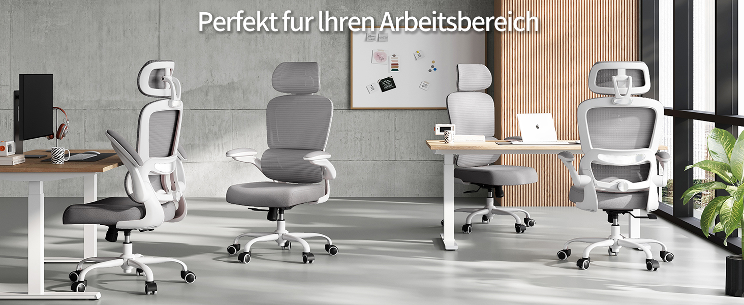 Ергономічне крісло TRALT для офісу з регульованою підтримкою попереку та підголівником. Ігрове крісло, офісне крісло для дому та офісу. Максимальне навантаження 150 кг, сірого кольору.