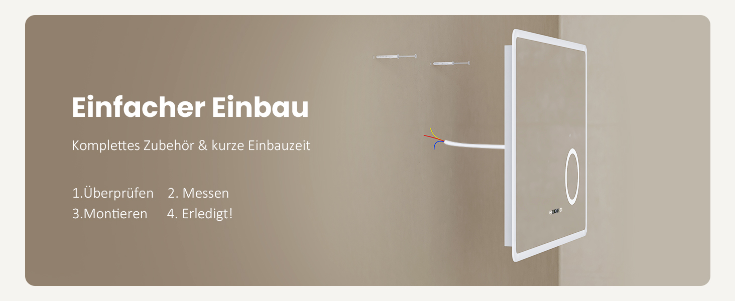 LED дзеркало для ванної кімнати EMKE 90x70 см з підсвічуванням, годинником та захистом від запотівання, IP44