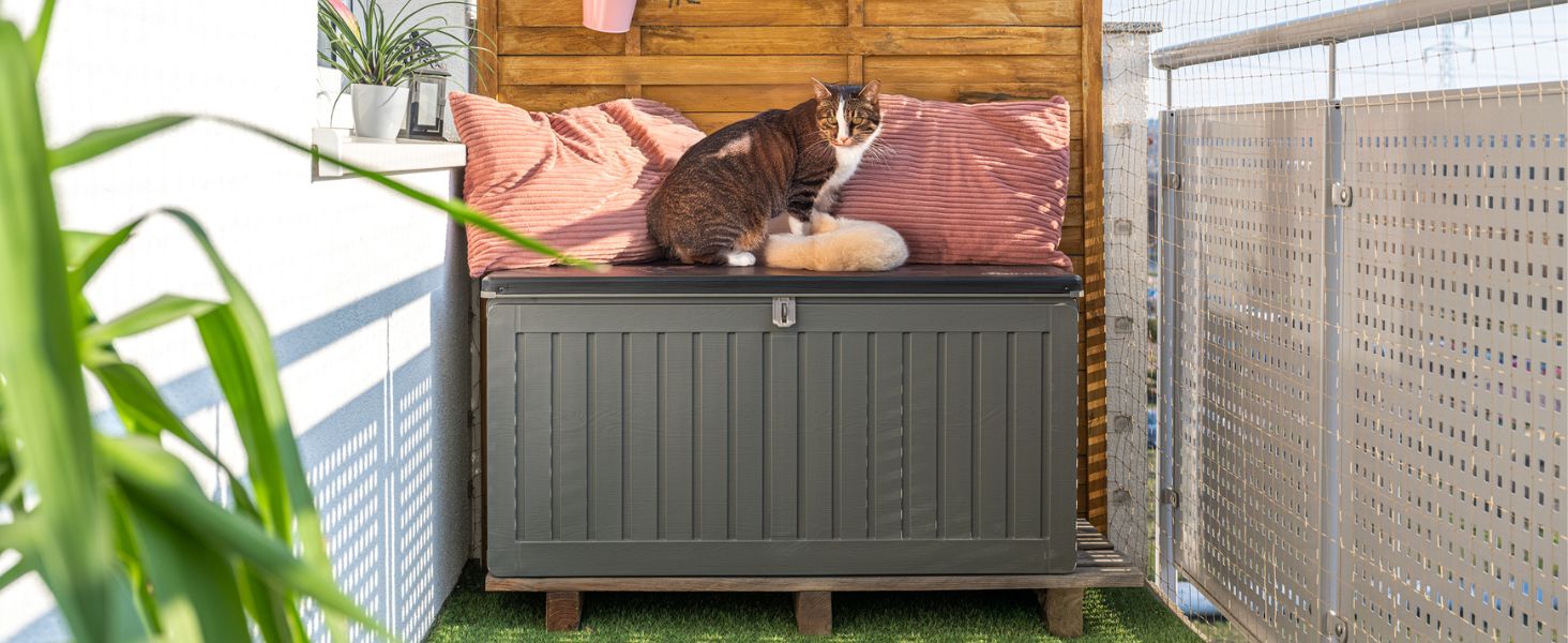 Універсальний садовий ящик-скриня Columba 490 л з кришкою - вуличний шафа, лавка зі зберіганням, контейнер для подушок, садовий будиночок, ящик для інструментів - чорний