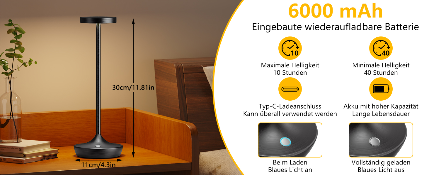 LED настільна лампа бездротова з димуванням, 3 кольори, 6000 mAh, IP54, для дому та кемпінгу (2 шт.)