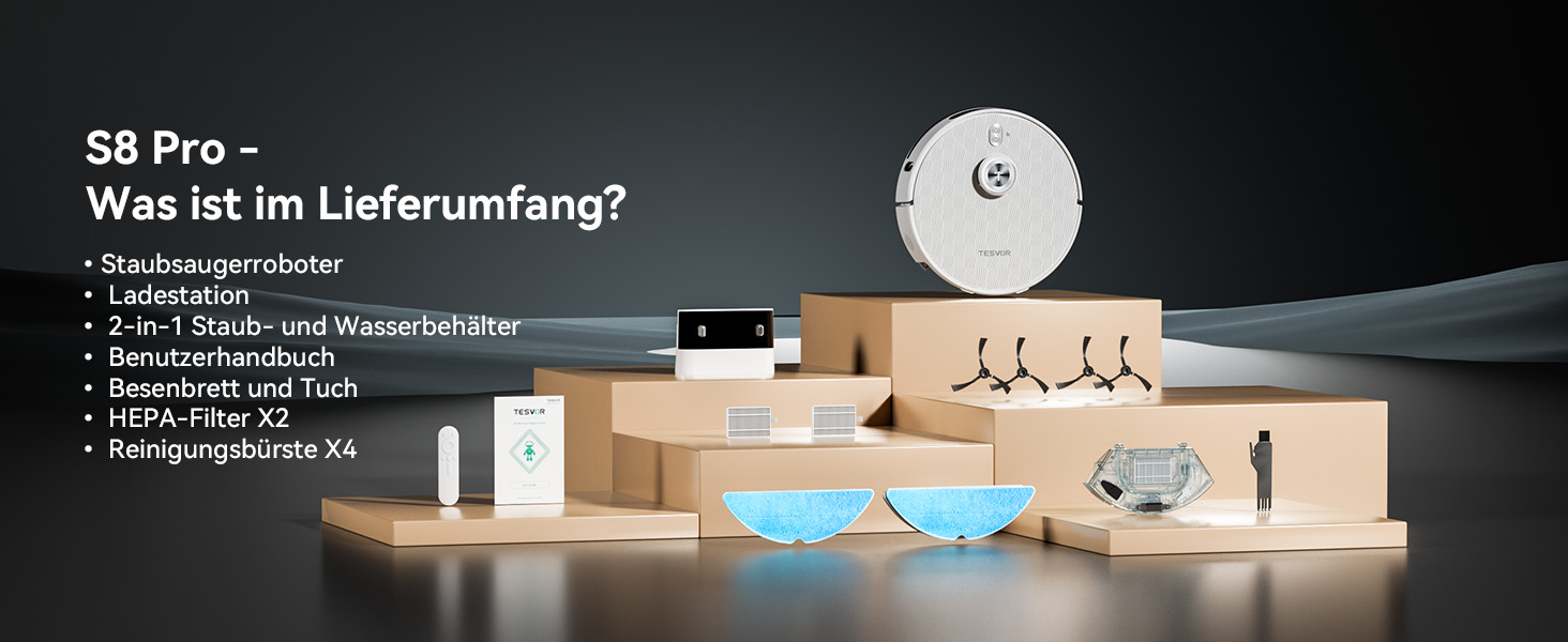 Робот-пилосос Tesvor S8 Pro з функцією миття - 8000Pa, LiDAR-навігація, 240 хв роботи, керування через додаток/Alexa, для тварин, килимів, твердих підлог