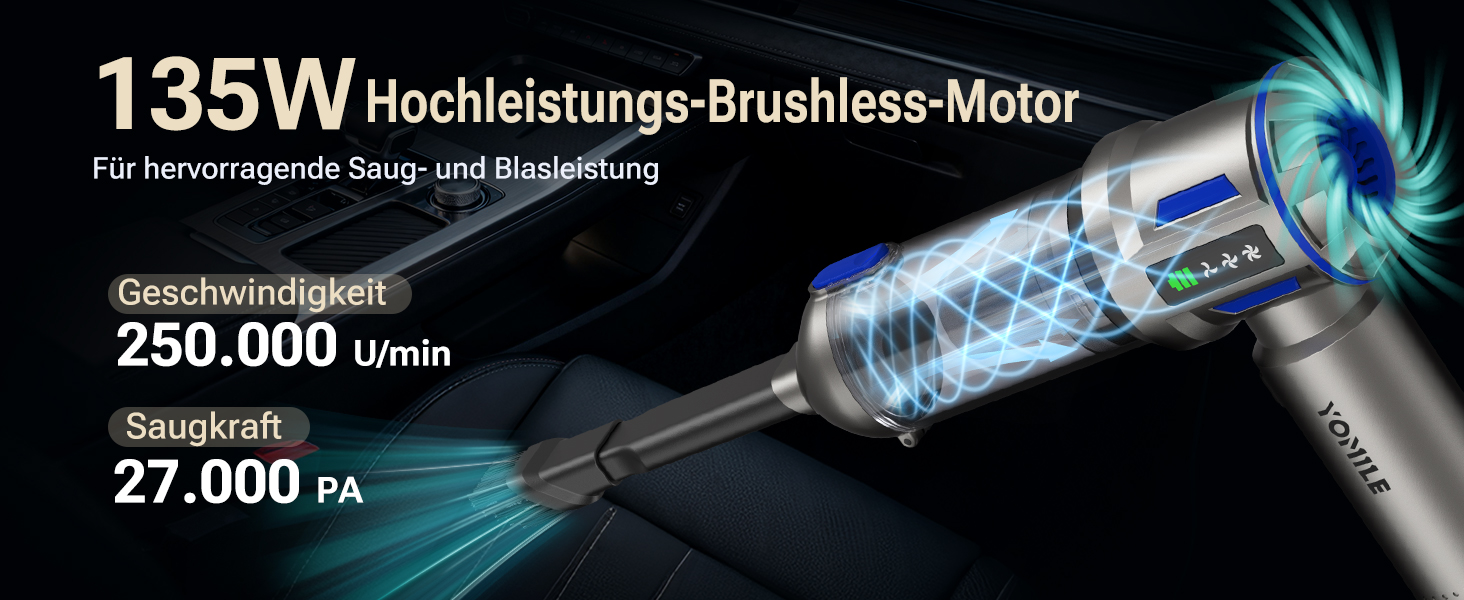 Акумуляторний ручний пилосос Yomile AD10 для авто та дому, 27000Па, 150Вт, бездротовий портативний міні-пилосос з функцією обдуву