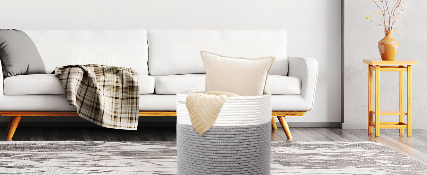 Кошик для білизни 32л з бавовни з ручками (D34*H40см), плетений кошик для зберігання, коричневий (сірий)