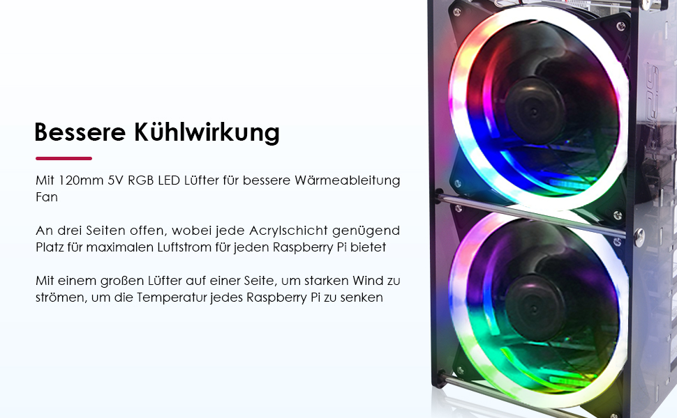 Стійка-корпус GeeekPi для Raspberry Pi, 8-рівнева, з 120 мм RGB LED вентилятором, для моделей 4B/3B+/3B/2B/B+ та Jetson Nano, сталева, стійка до перегріву