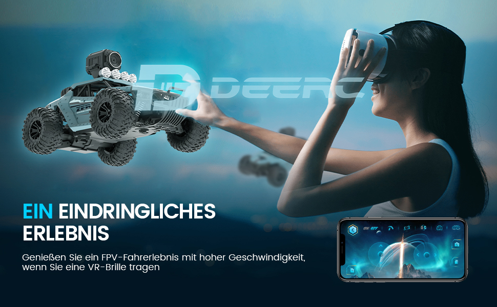 RC Truck DEERC 1:16 з камерою 1080P, WiFi, 2 акумулятори, 60 хв роботи, позашляховик для дітей та дорослих (36W)