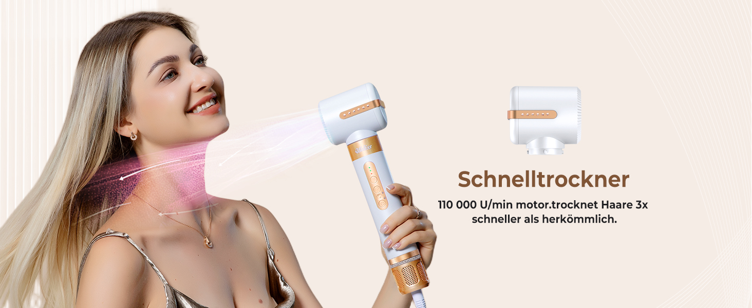 UKLISS Hairstyler 7 в 1: Професійний фен-щітка, стайлер для волосся, набір для укладки з повітряним обдувом 110 000 об/хв, білий