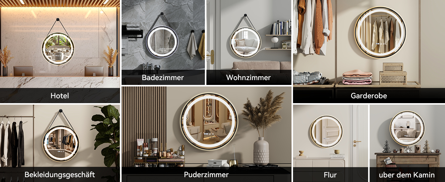 Дзеркало для ванної кімнати YOURLITE з підсвічуванням, 60 см, кругле, LED, 3 кольори, регулювання яскравості, сенсорний вимикач, антизапарник, пам'ять, IP44, чорний