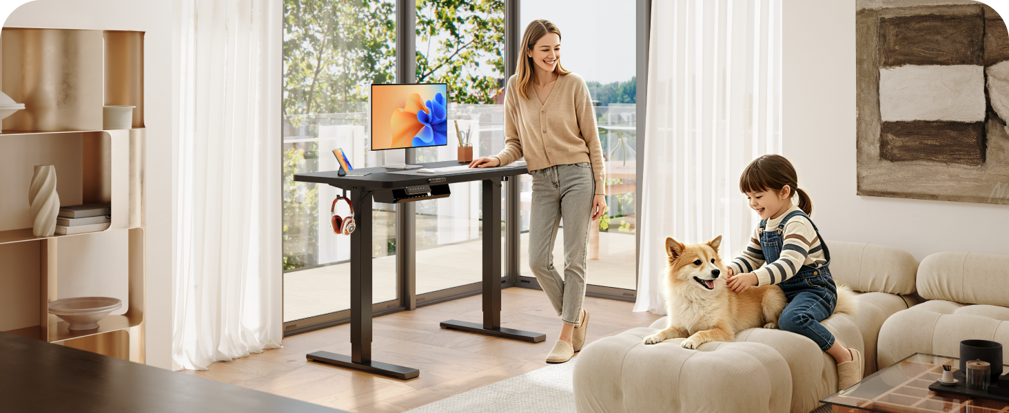 Регульований по висоті стіл SANODESK 180x80 см – великий стіл для роботи стоячи, вантажопідйомність 80 кг, тихий та швидкий, для дому та офісу (чорний)