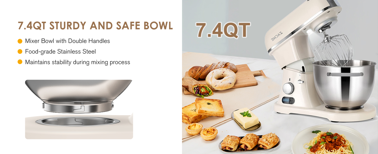 Кухонна машина ZACME Profi з міцним корпусом з алюмінію (1500W), чаша 7л з нержавіючої сталі, LED-дисплей, тиха робота, 3 насадки, захист від бризок, 11 швидкостей