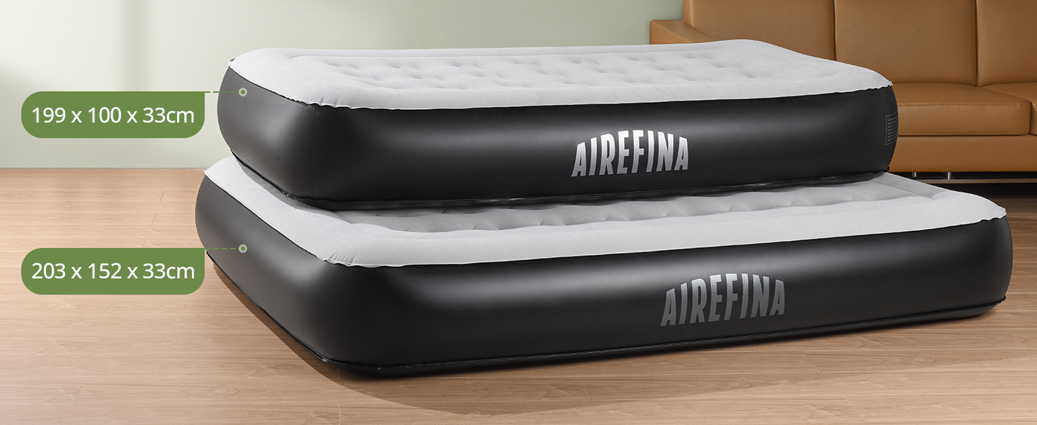 Надувне ліжко Airefina для 1 особи з вбудованим насосом, 99x190x46 см. Гостьове ліжко, компактне, з сумкою для перенесення, до 295 кг.