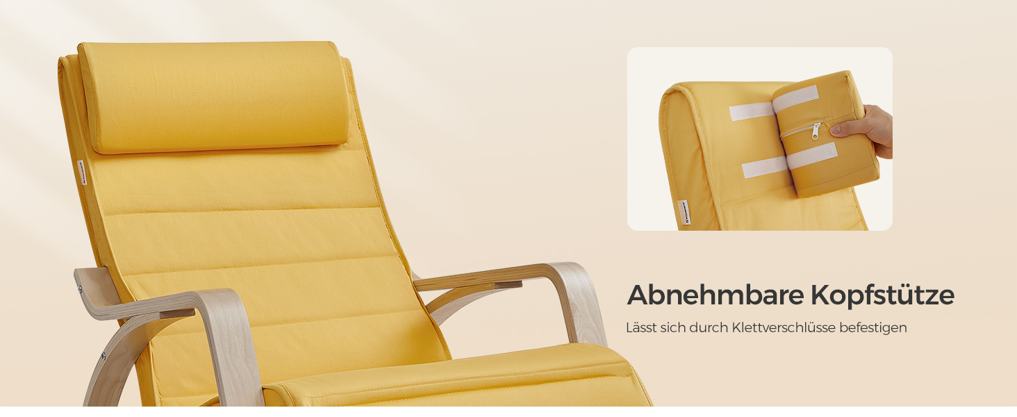 Крісло-гойдалка SONGMICS з підлокітниками з натурального дерева, регульована підставка для ніг, до 150 кг, для спальні/вітальні, темно-натуральний колір, бавовна/поліестер