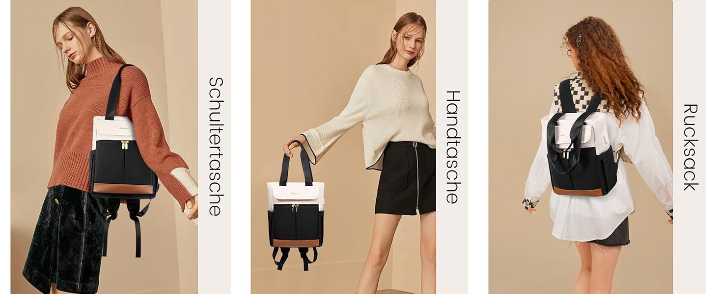 LOVEVOOK Рюкзак для жінок, 13.3 дюйми: компактний міський рюкзак, сумочка, елегантна сумка через плече, водонепроникний, для ноутбука, бежевий, чорний, коричневий