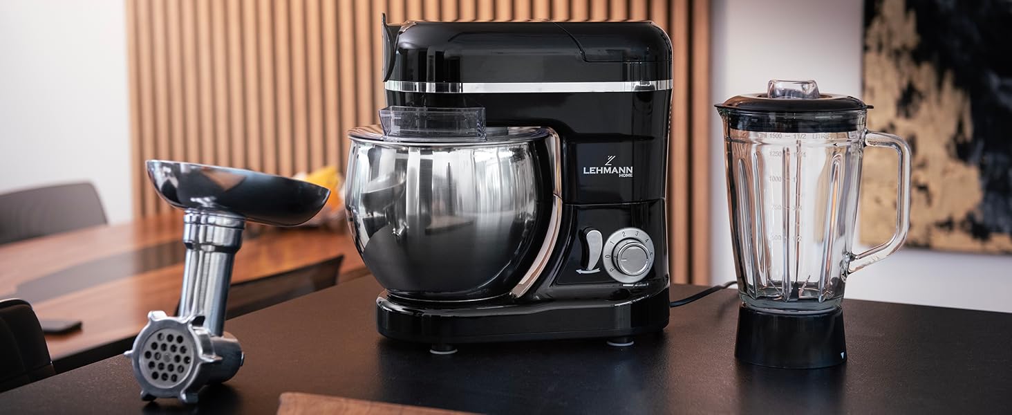 Кухонна машина Lehmann 3-в-1: міксер, м'ясорубка, соковитискач, 3000W, з планетарним міксуванням, комплект для ковбас, для мафінів та випічки, червона