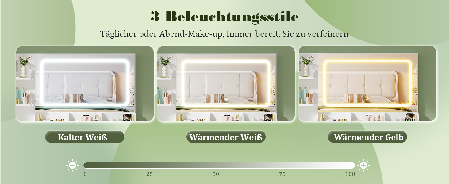 Дзеркальний столик для макіяжу Devoko з LED-підсвічуванням та пуфом, кутовий туалетний столик з розеткою, 5 ящиків, відкриті полиці, тримач для фену, для спальні (білий)