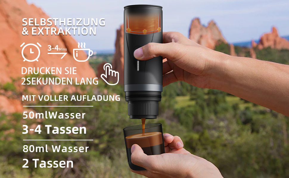 Електрична портативна кавомашина еспресо CERA+ з авто-нагрівом, сумісна з меленою кавою та капсулами NS, з переносною сумкою