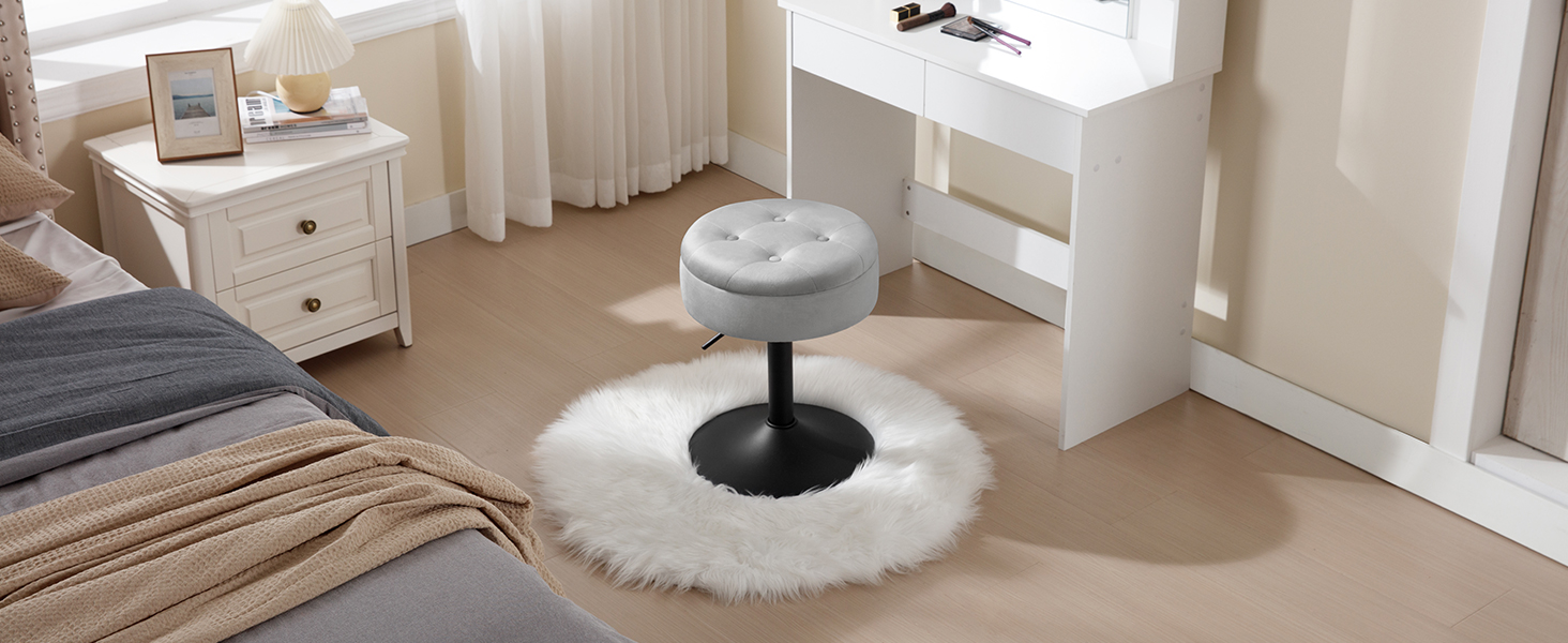 Стілець для туалетного столика WOLTU BH329sz-1, пуф з місцем для зберігання, регульована висота, обертається на 360°, рожевий, велюр