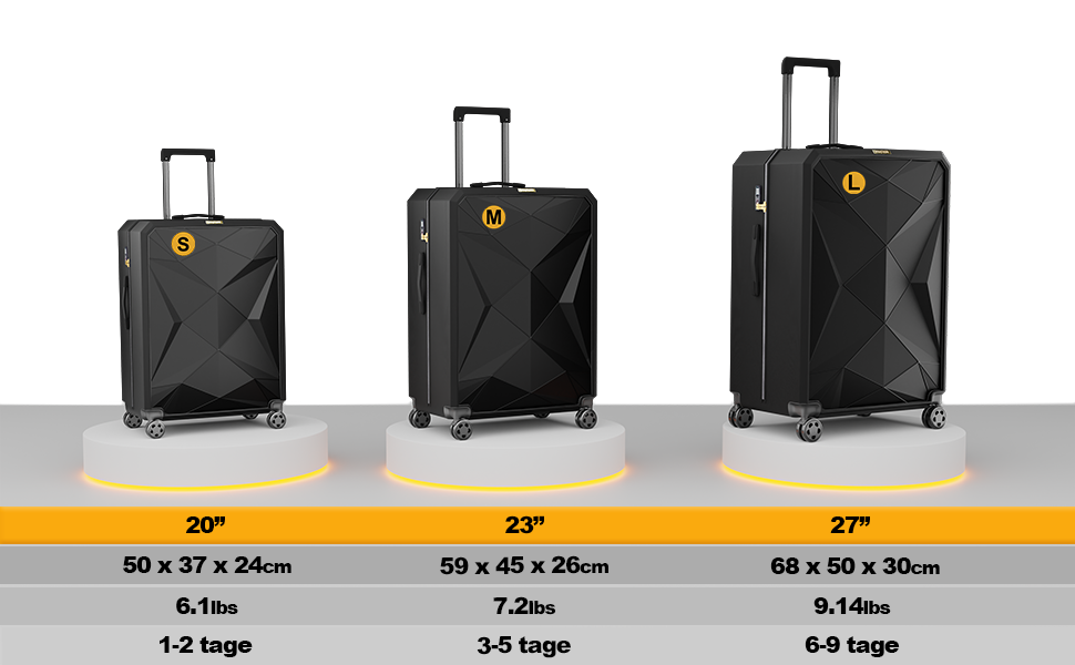 Набір валіз ONAIR 3 шт. (S, M, L) – чорний & золотий. Водовідштовхуюча жорстка оболонка, TSA-замок, тихі колеса, міцний ABS-пластик. Ідеально для подорожей.