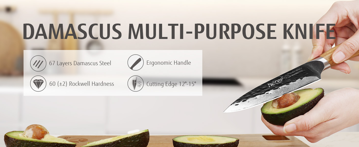 Ніж кухарський Damast 33 см Hecef, професійний ніж шеф-кухаря, японський ніж з 67 шарів дамаської сталі, гострий ніж для м'яса з ручкою з оливкового дерева
