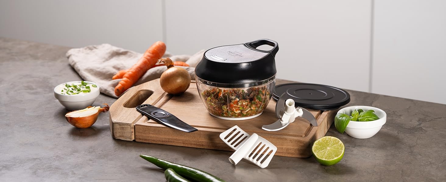 SILBERTHAL Овочевий слайсер-мандоліна V-подібний – з насадками – гостре лезо – компактне зберігання. Підходить для овочів, цибулі та інших продуктів.