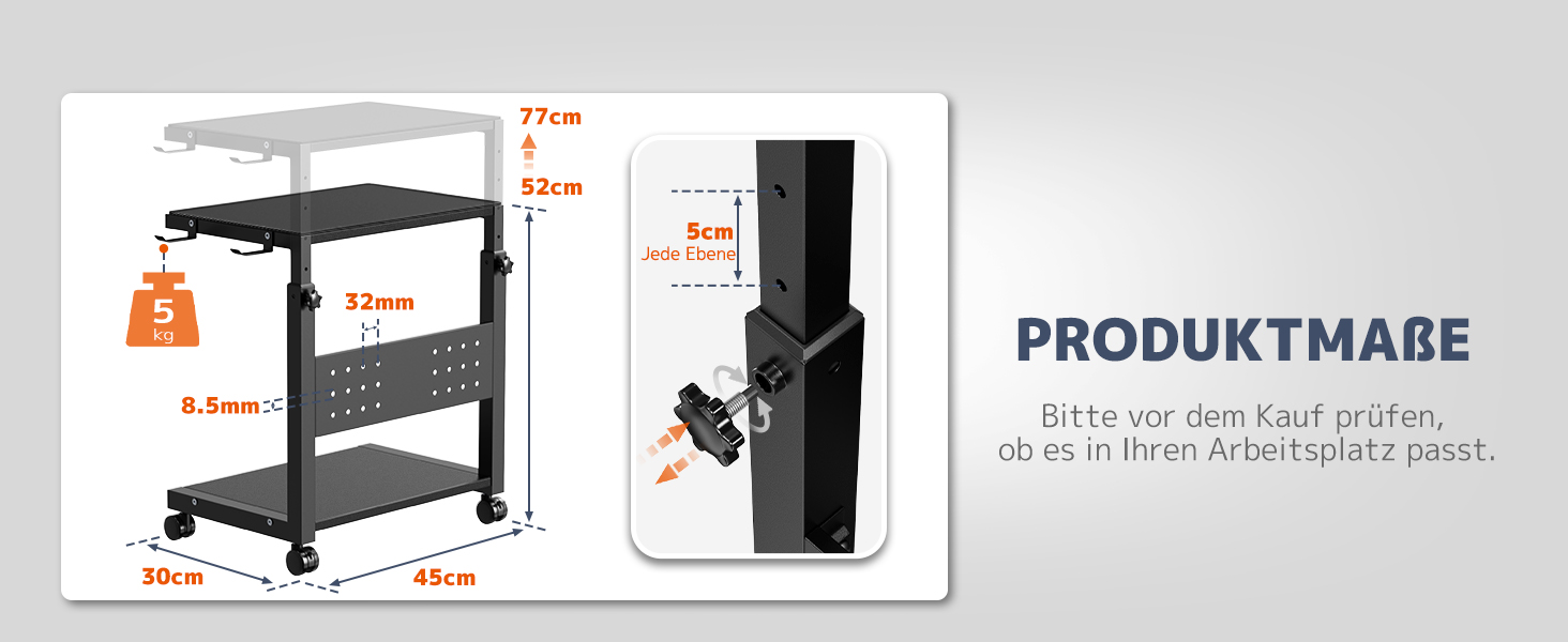 Регульована підставка для ПК PUTORSEN з 2 рівнями, з роликами та підкладкою для миші, чорна (Mid-Tower)