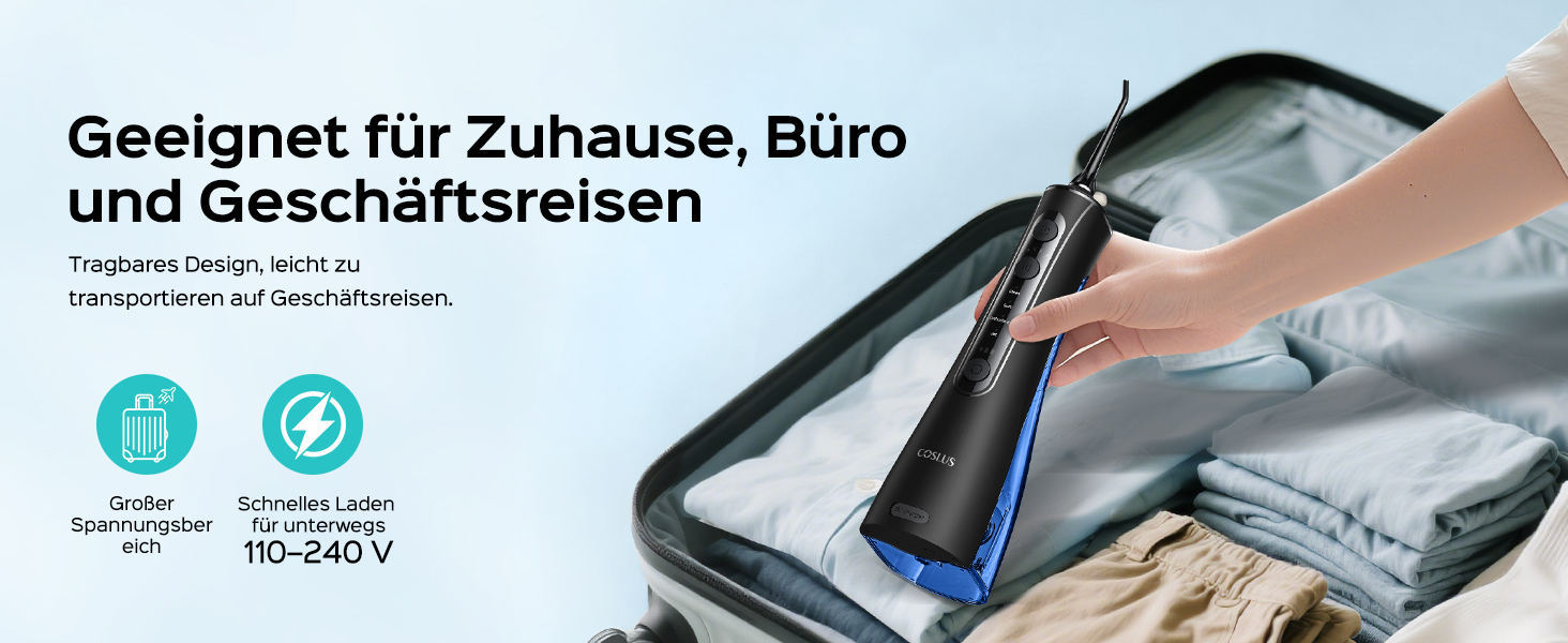 COSLUS Електрична душова лійка: 20 бар, IPX7, водонепроникна, 4 режими для догляду за порожниною рота, 5 інтенсивностей, чорна