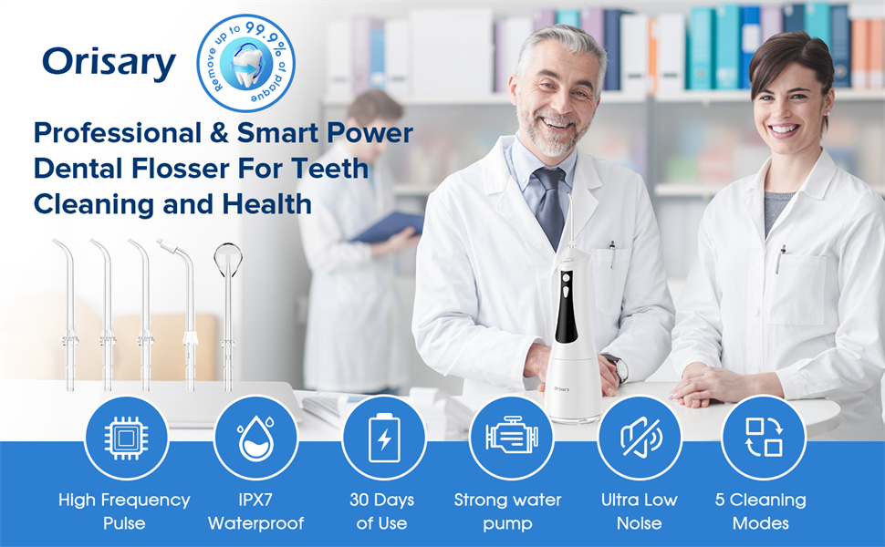 Електричний ірigator Munddusche з 5 режимами та 5 насадками, 300 мл резервуар, перезаряджуваний, для догляду за зубами, водонепроникний (IPX7)