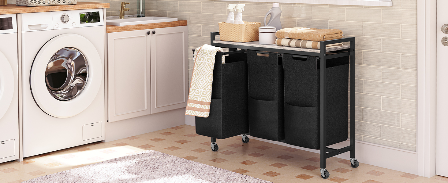 Кошик для білизни HOOBRO з 3 відділеннями, 119 л, на колесах, білий