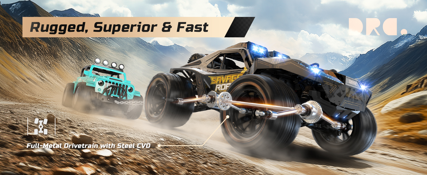 Радіокерований позашляховик DEERC 1:14 40 км/год, RC-трак 4x4 2.4 ГГц з LED-фарами, 2 акумулятори, іграшка для хлопчиків