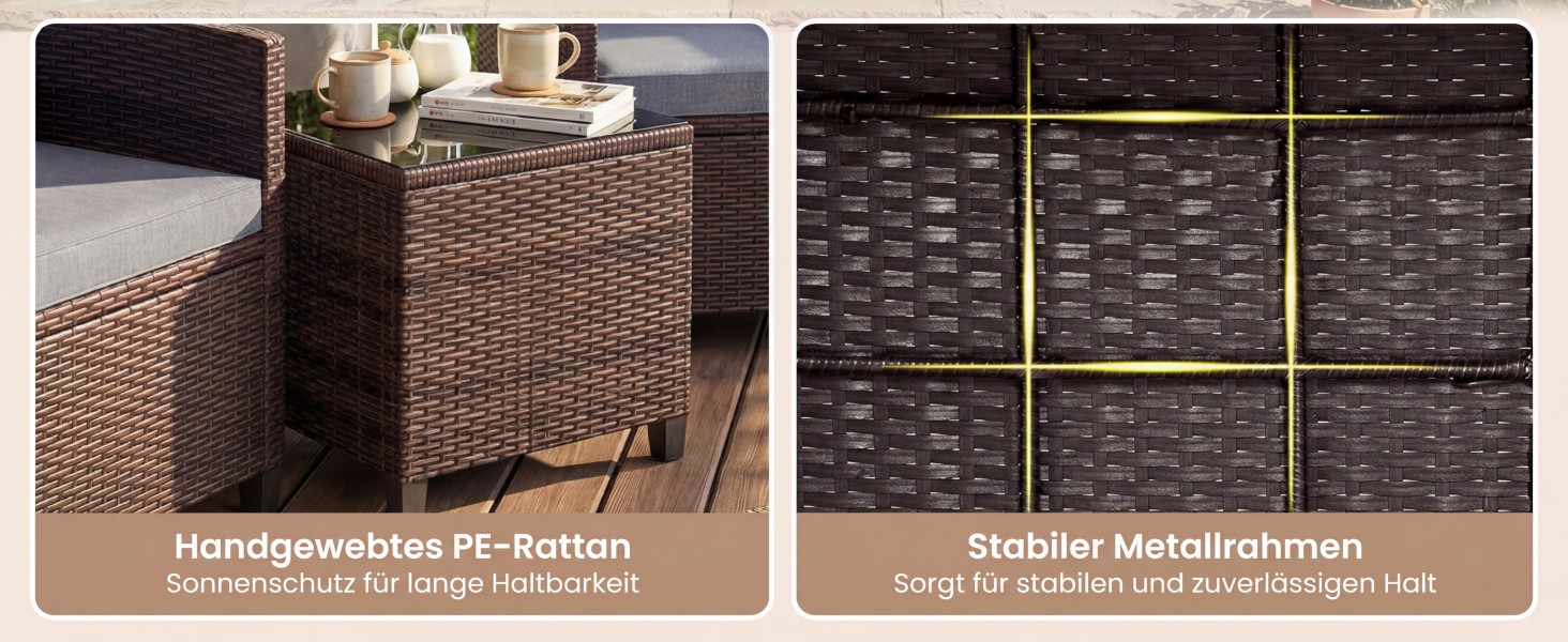 Набір садових меблів GIANTEX з ротангу для балкона та саду: 2 крісла та стіл, сірий з сірим (3 предмети) з подушками