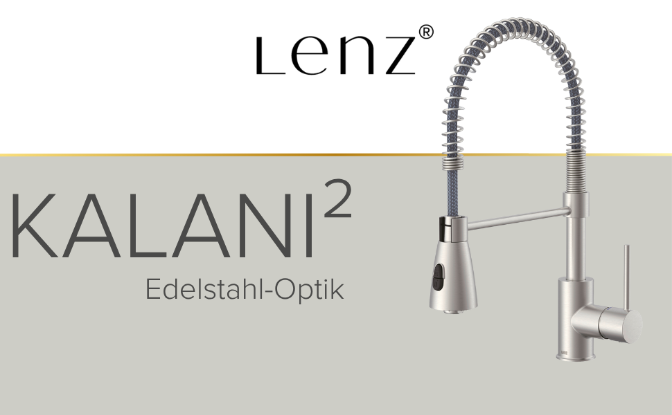 Змішувач кухонний Lenz KALANI² чорний матовий з висувним гусаком - нержавіюча сталь