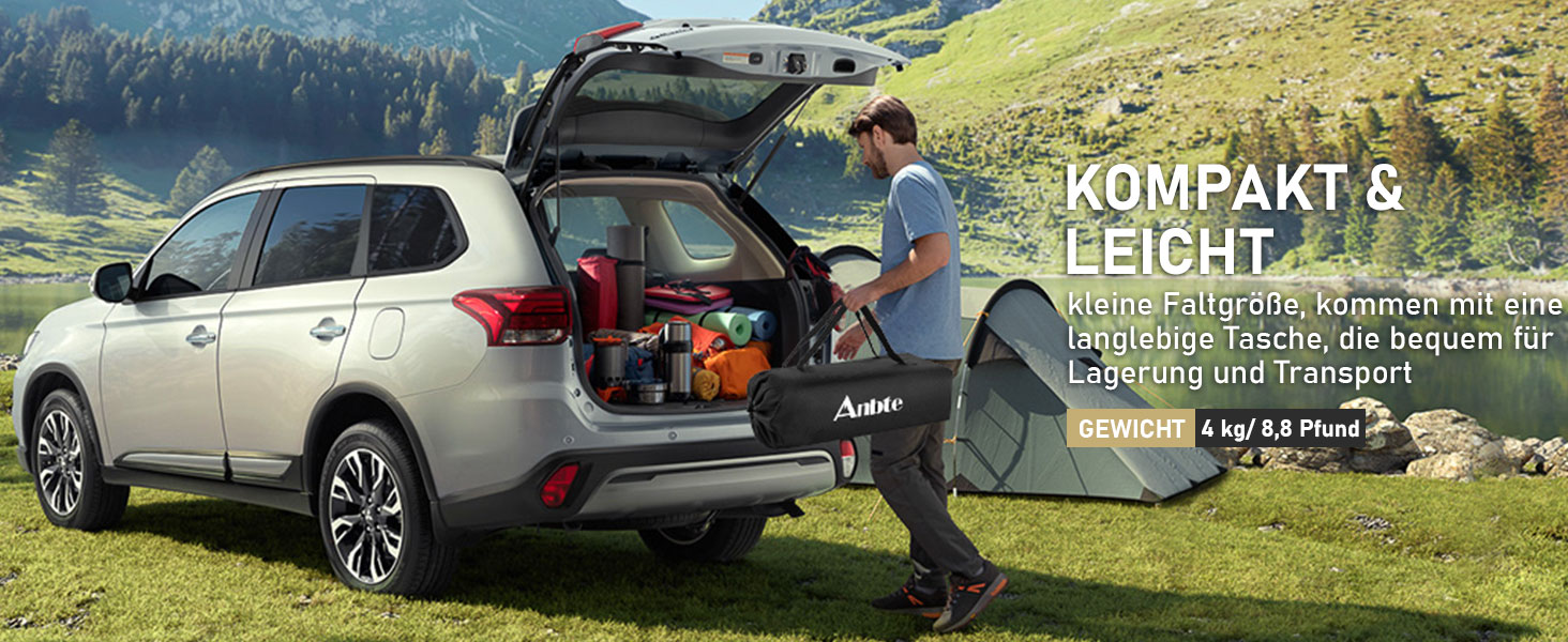 Складаний кемпінговий стіл Anbte з алюмінієвою стільницею що згортається, регульована висота 44/70 см, сумка для перенесення та сітка, чорний (64x40 см)