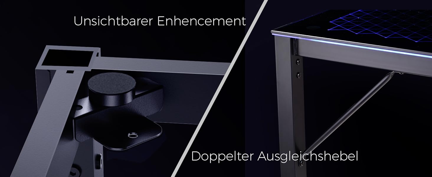 Ігровий стіл EUREKA ERGONOMIC з RGB-підсвічуванням 110 см - скляний комп'ютерний стіл для геймерів з керуванням через додаток