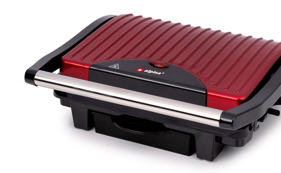 Контактний гриль Alpina Optigrill 2100W: для сендвічів, паніні, овочів, м'яса. Антипригарне покриття, інтелектуальні режими приготування, BPA-Free, чорний