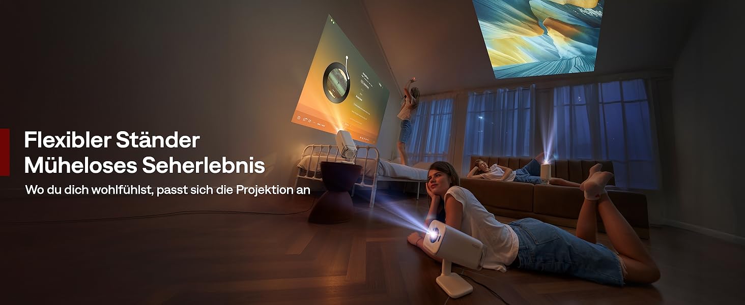 Портативний проєктор Aurzen Boom Air Mini з Google TV та Netflix, 4K, USB-C, Smart, Dolby Audio, WiFi, Bluetooth, автофокус TOF, поворотний штатив, кремово-білий