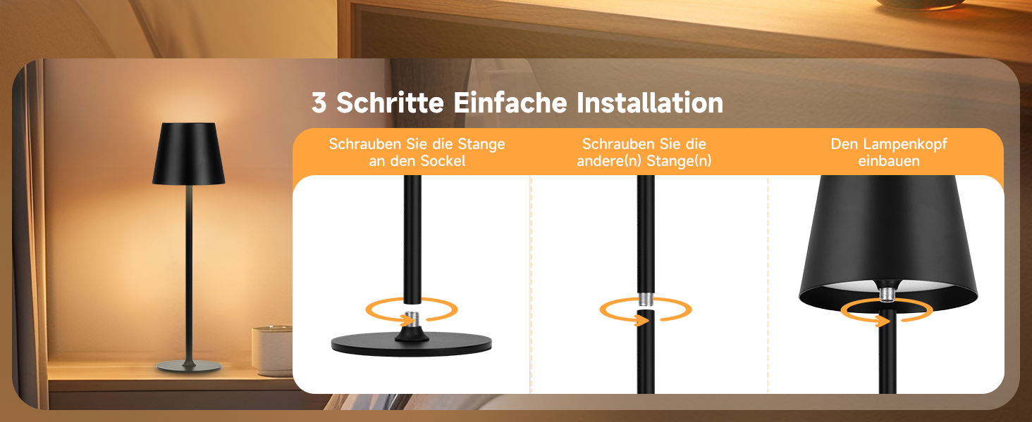 Бездротові LED-лампи настільні, 2 шт. з регулюванням яскравості, 3000K та RGB, перезаряджаються через USB-C, вологостійкі, 5500mAh (Чорний)