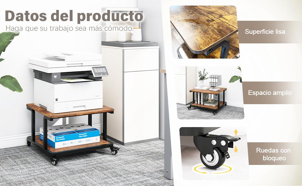 Стіл для принтера PUNCIA з 2 рівнями, мобільний, 60 x 50 см, дерево & метал