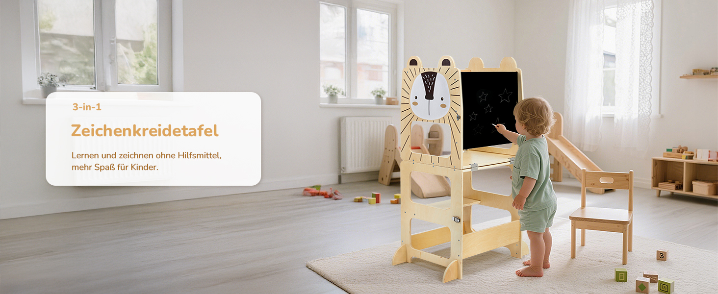 Дерев'яний навчальний столик-сходинка Labebe Montessori для дітей від 1 року (92x38.5x42 см), 3-в-1, з дошками для повідомлень