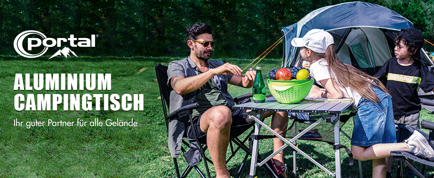 Складаний кемпінговий стіл Portal з регулюванням висоти, алюмінієвий, 90 x 53 см, для 4 осіб, сріблястий
