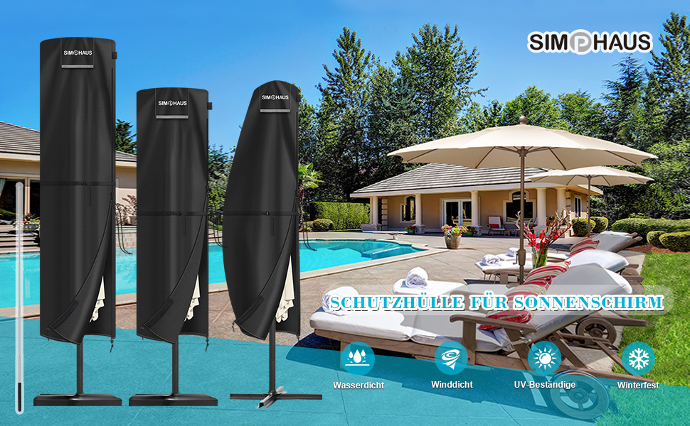 Захисний чохол для парасольки 4м, чохол для парасольки-маркізи, захисний чохол для парасольки до 400 см Ø, чохол для подвійних парасольок, анти-UV, Oxford Fabric, 280x70/70 см