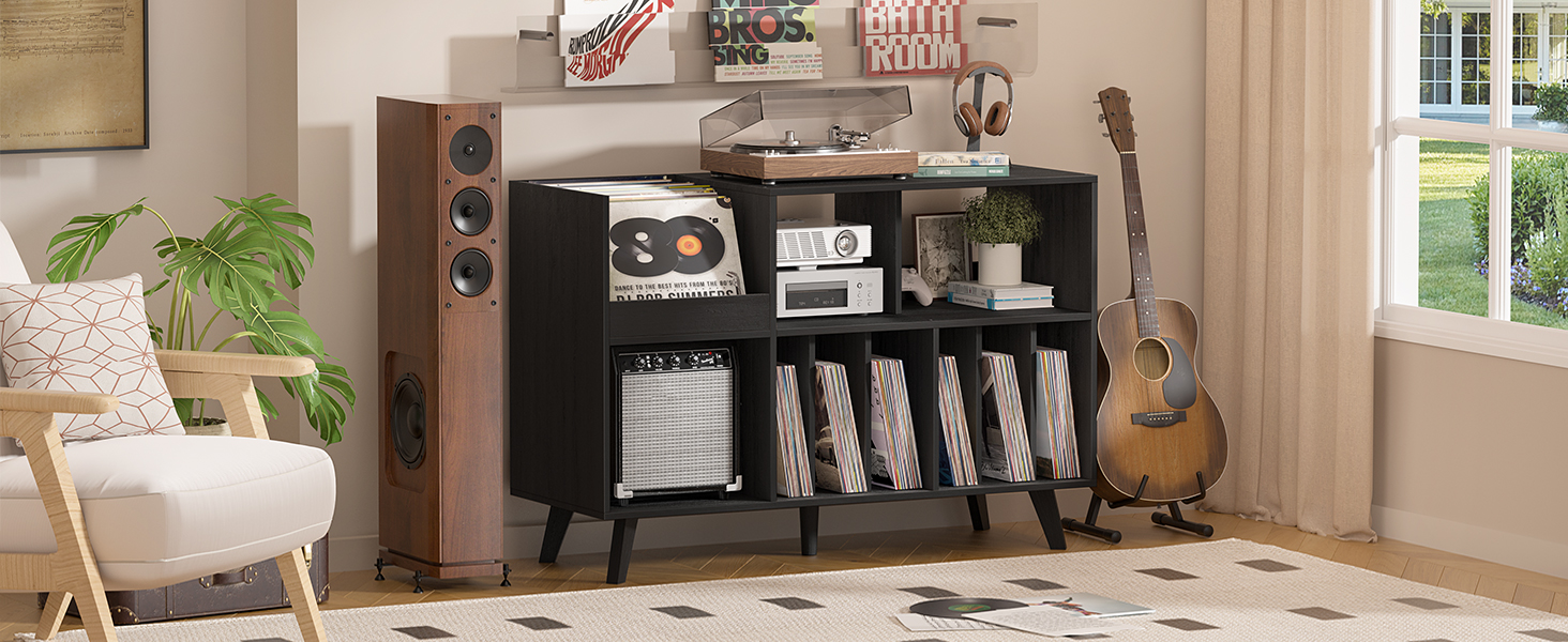 Стійка для платівок з полицями, чорна: місткість до 450 альбомів