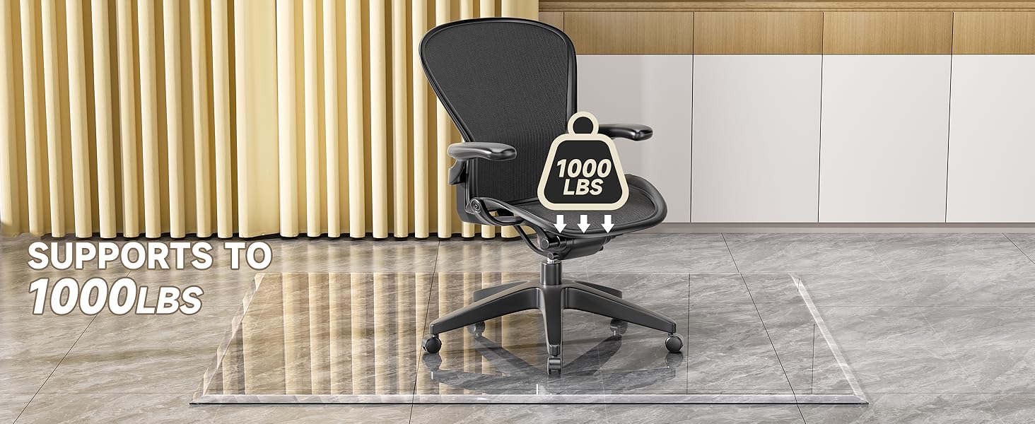 Захисна підкладка під офісний стілець з прозорого скла, 121 x 91 см, з заокругленими краями, для захисту підлоги, підходить для килимових та дерев'яних підлог