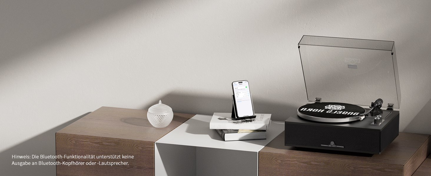 Вініловий програвач ANGELS HORN з Bluetooth, вбудованими колонками та фонокоректором, підтримка 33/45 об/хв, голка AT-3600L, чорний