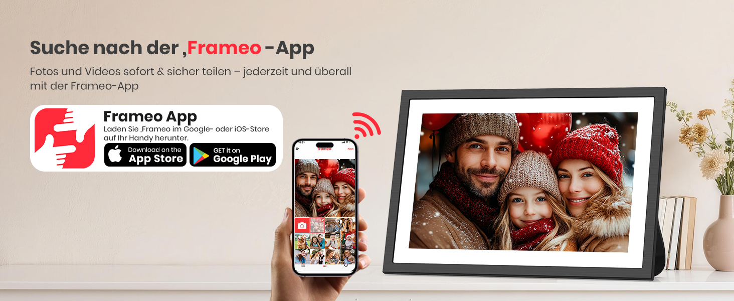 Цифровий фоторамка Frameo 10.1 дюймів: 64GB, 2K сенсорний екран, автоповорот, Frameo App