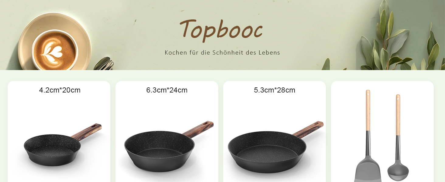 Набір каструль та сковорідок Topbooc 11 предметів: каструлі з нержавіючої сталі з кришкою 16/20/24 см, сковорода 20/28 см, глибока сковорода 24 см, антипригарне покриття, для індукційних плит, PFOA та PFOS-free, з алюмінію