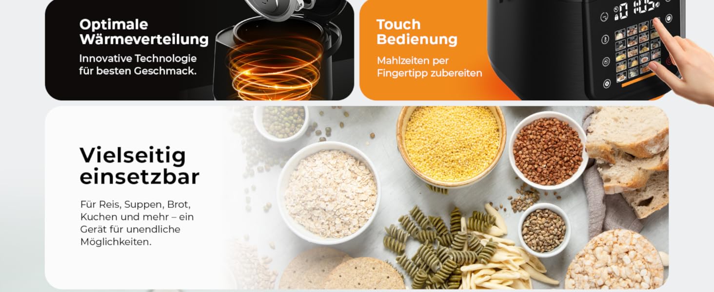 Бальтер рисоварка-мультиварка 4л з Fuzzy Logic, функцією приготування на пару та повільним приготуванням, таймером, підігрівом, преміум-посудинами, аксесуарами та книгою рецептів (20 програм)