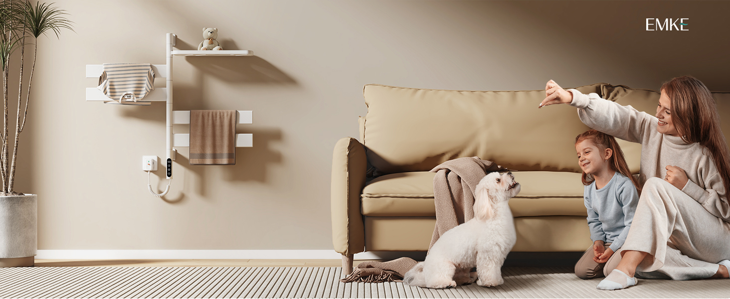 Електричний сушильник для рушників EMKE 180° з полицею, Wi-Fi, 120W, 760x450 мм, білий