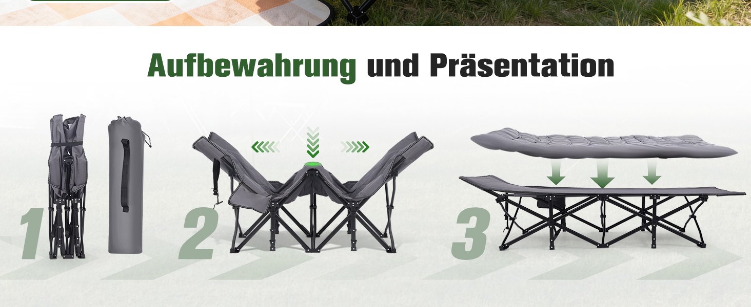 Розкладне ліжко для кемпінгу Sekey XXL (190x71x35 см) з матрацом, посилений сталевий каркас та тканина Oxford, сіре