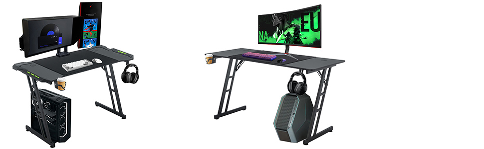 Ігровий стіл XMTECH 140x60 см з RGB LED, карбонова поверхня, ергономічний, з тримачем для навушників та підставкою для напоїв, чорний